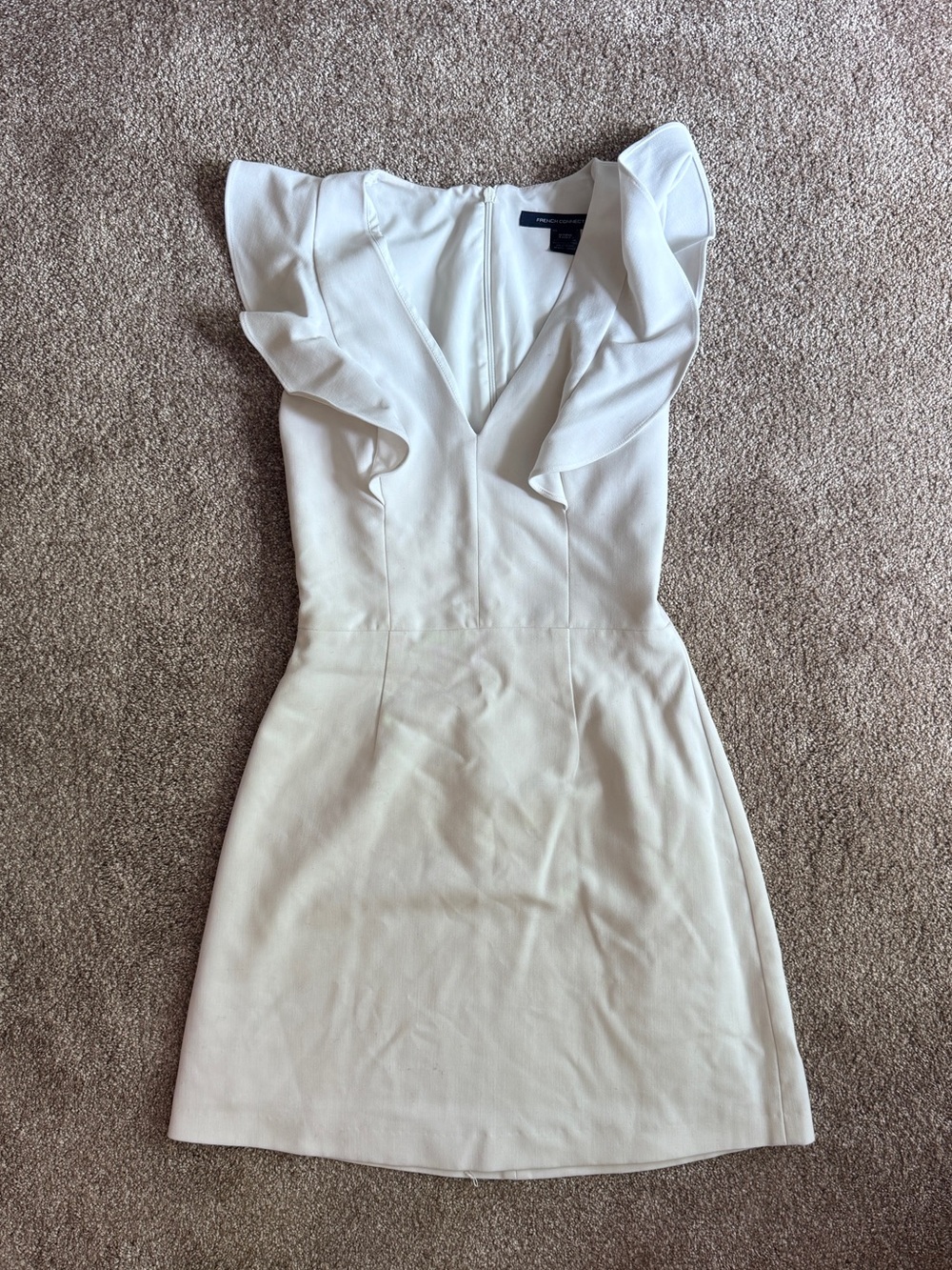 White Ruffle Sleeve V-Neck Dress